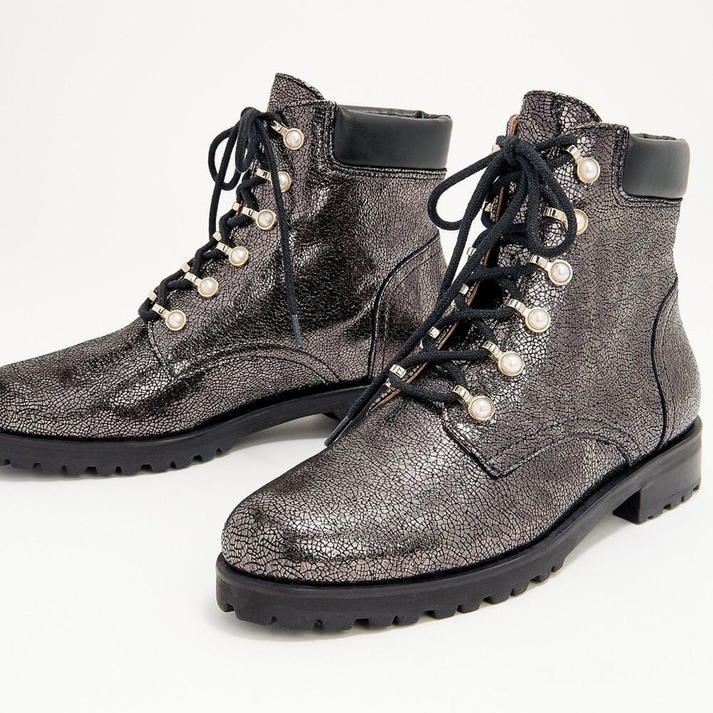 Jack Rogers Peyton Lace-Up Faux Pearl Boots Size 8